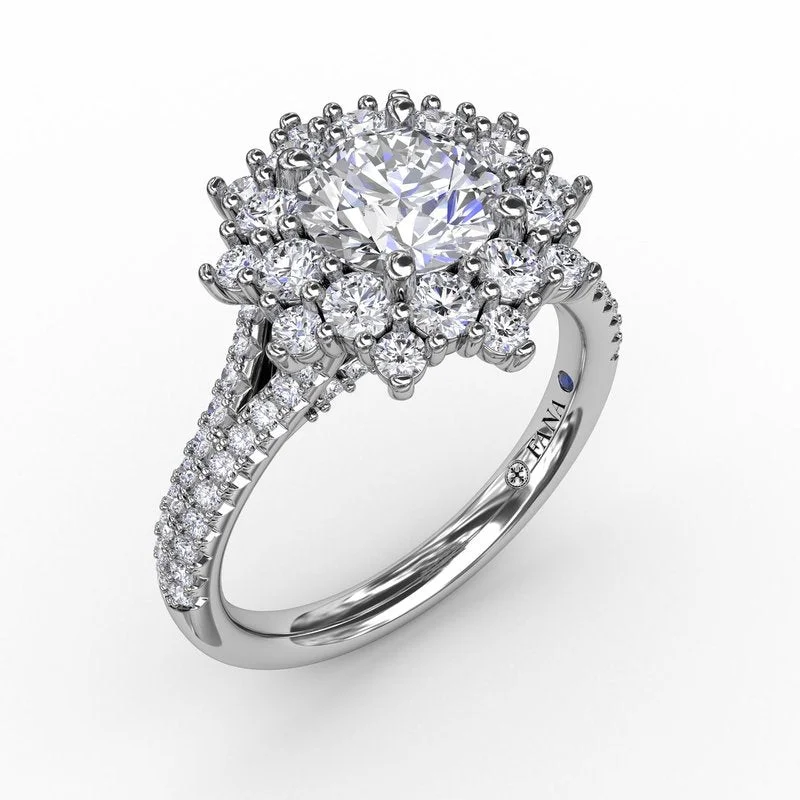 Promise Style Engagement Rings -Fana Contemporary Floral Halo Engagement Ring With Double-Row Pavé Band 3234