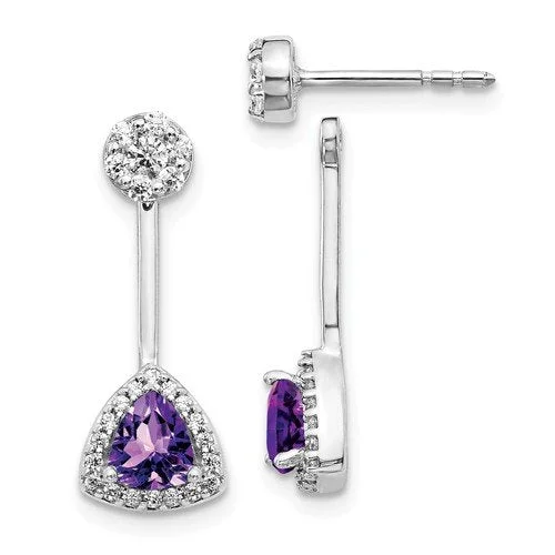 Blue Earrings -14KT 0.62 CTW AMETHYST & 0.32 CTW DIAMOND TRILLION HALO EARRINGS