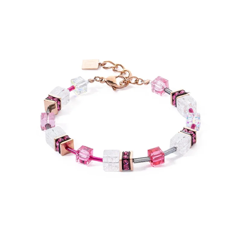 Ladies Bracelets with Soft Prehnite-Coeur De Lion GeoCUBE® Iconic Nature Pink White Bracelet