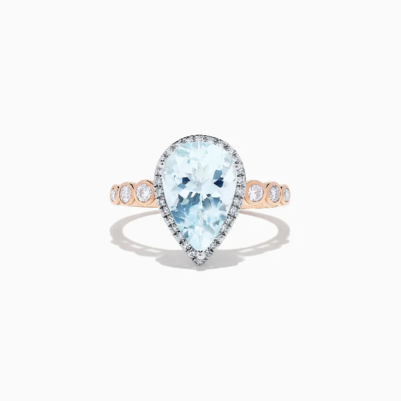 Smooth Rings -Aquarius 14K Rose & White Gold Aquamarine and Diamond Ring, 2.76 TCW