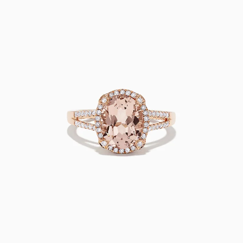 Claddagh Rings -14K Rose Gold Morganite and Diamond Ring, 2.64 TCW