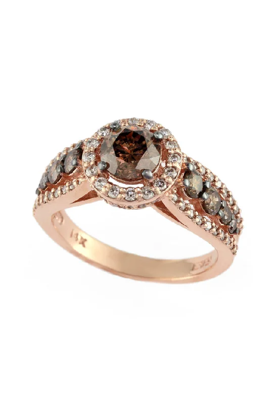 Birthday Rings -14K Rose Gold Espresso and White Diamond Ring, 1.64 TCW