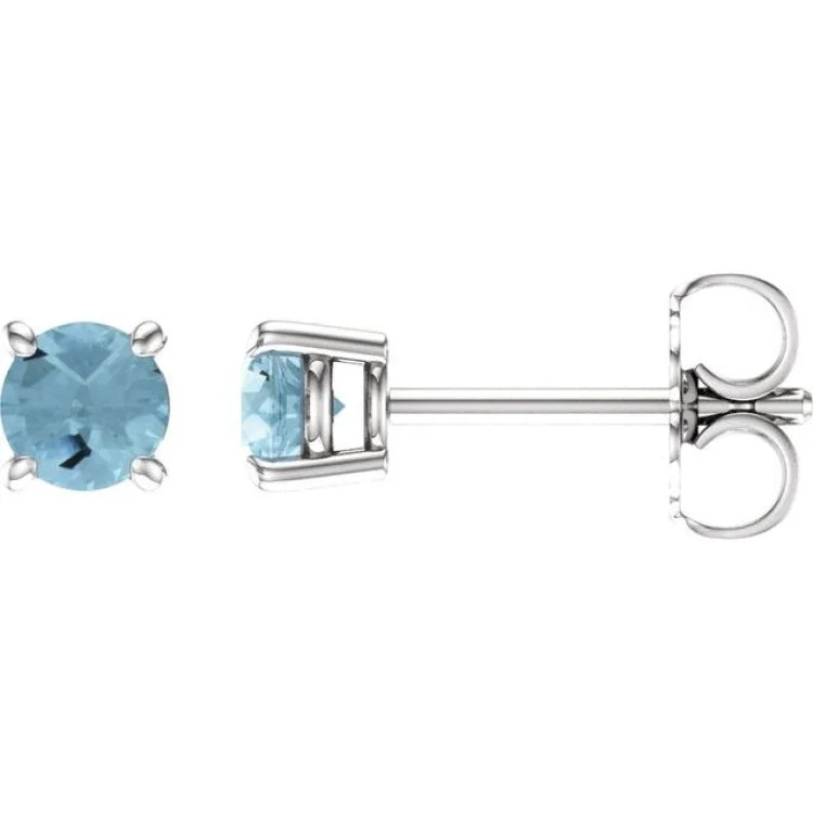 Quiet Earrings -14K White 4 mm Natural Aquamarine Stud Earrings with Friction Post