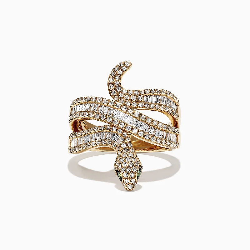 Valentine’s Day Rings -Safari 14K Yellow Gold Diamond Snake Ring, 0.95 TCW