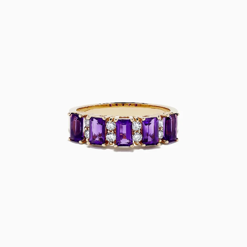 Pink Rings -14K Yellow Gold Amethyst and Diamond Ring, 1.14 TCW