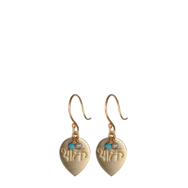 Yoga Earrings -10K Gold 'Devotion' Drop Earring with Turquoise and Pearl