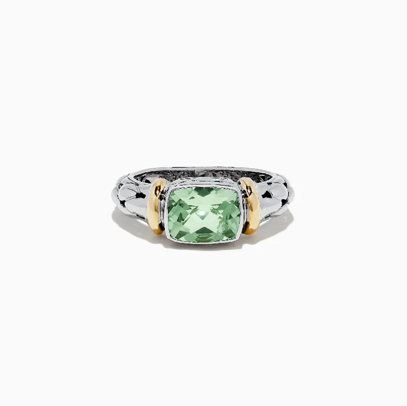 Eternity Rings -925 Sterling Silver and 18K Gold Green Amethyst Ring, 1.75 TCW