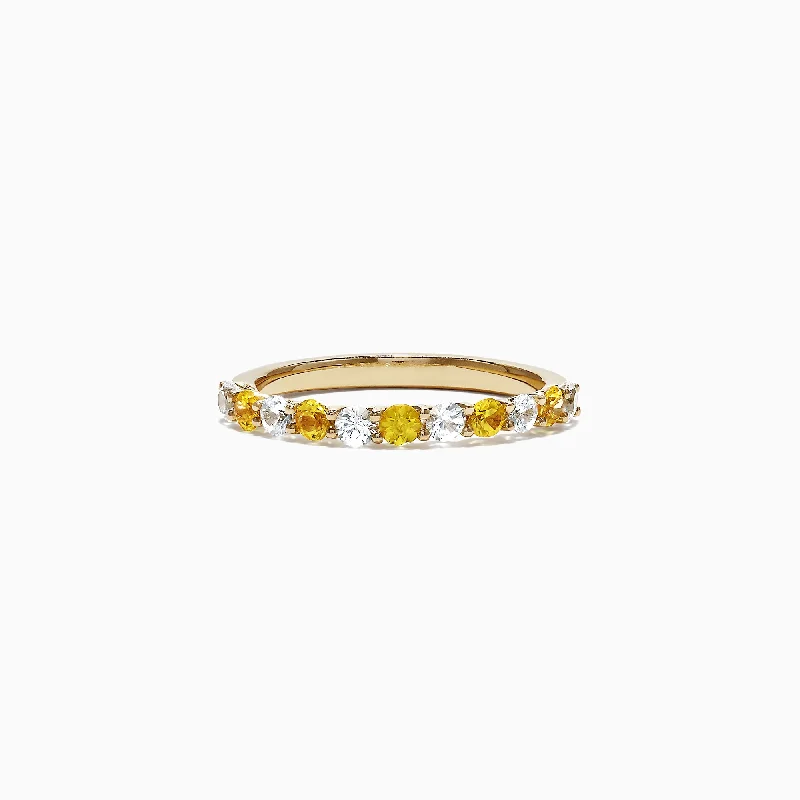 Pink Rings -14K Yellow Gold Yellow and White Sapphire Band Ring, 0.94 TCW