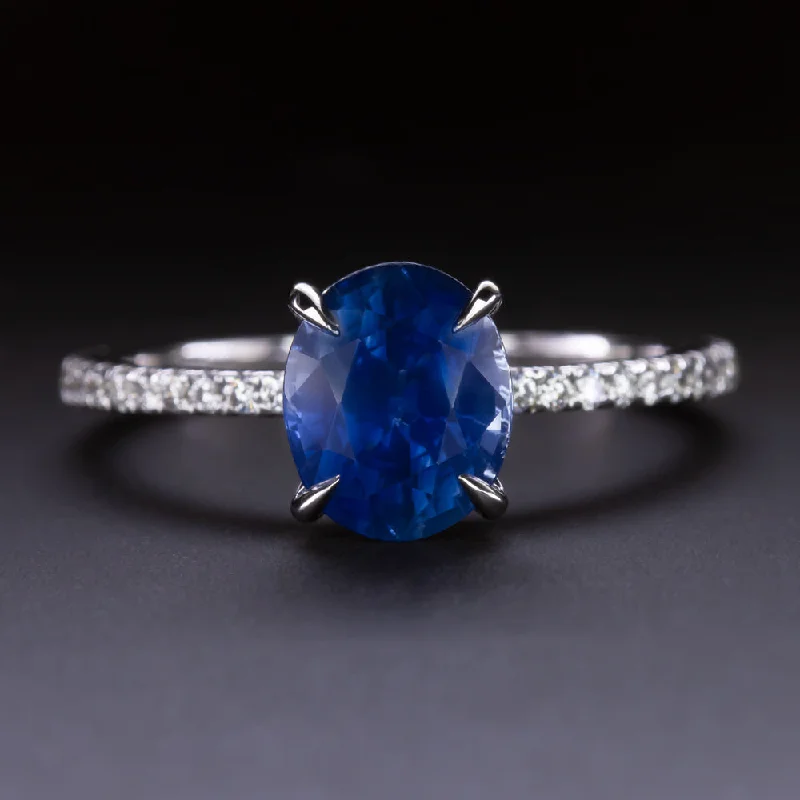 Simple Gold Engagement Rings -2.26ct SAPPHIRE DIAMOND RING 14k WHITE GOLD OVAL CUT NATURAL ENGAGEMENT BLUE