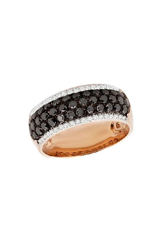 Glow Rings -14K Rose Gold Black and White Diamond Ring, 0.95 TCW