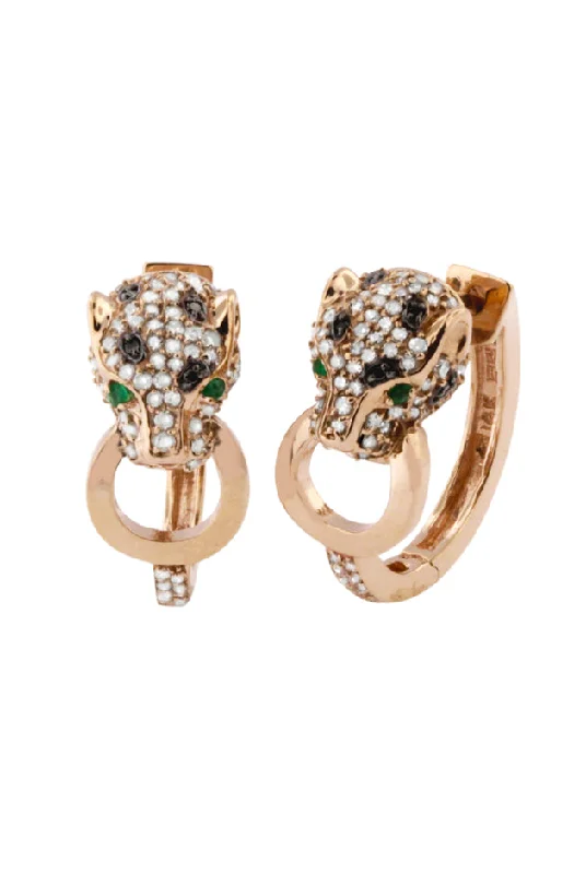 Travel Earrings -Signature 14K Rose Gold Diamond and Emerald Earrings, 0.89 TCW