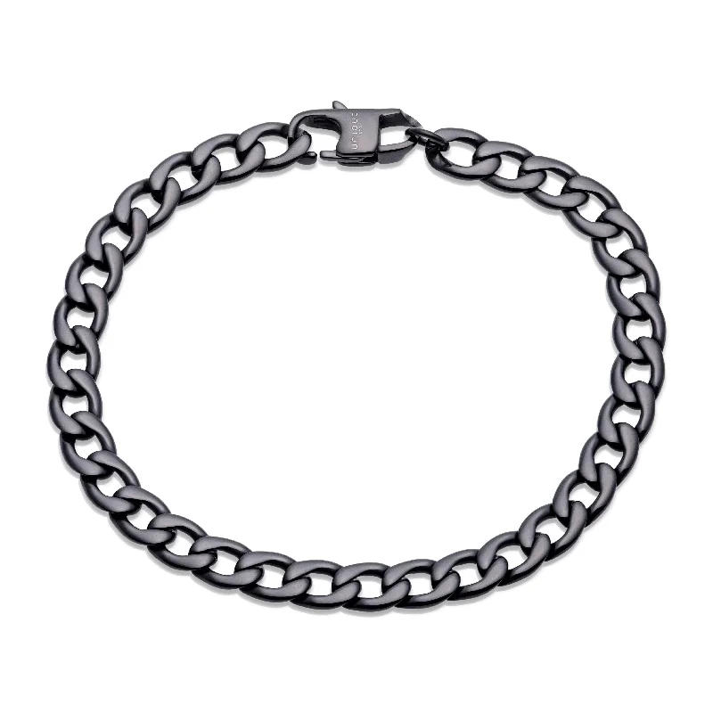 Ladies Bracelets for Authors-Unique & Co Black IP Curb Stainless Steel Bracelet