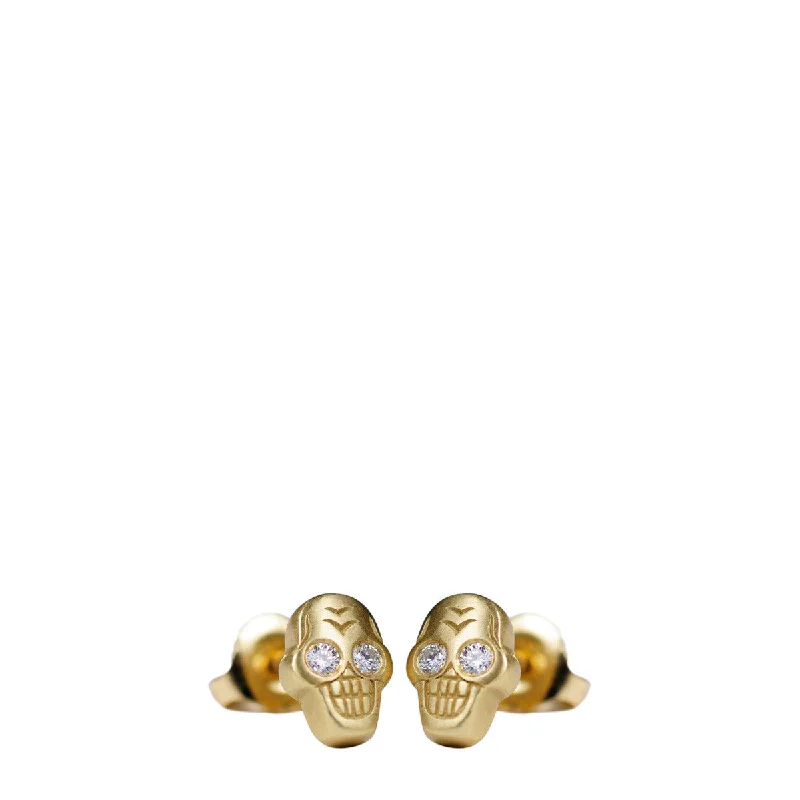 Smooth Earrings -18K Gold Tiny Skull Stud Earrings with Diamonds