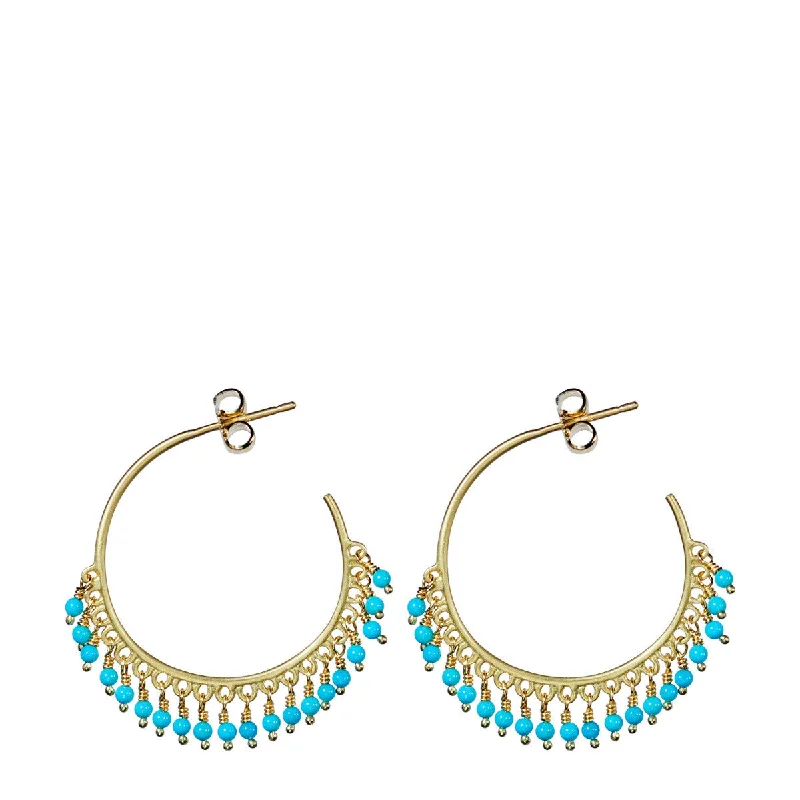 Animal Earrings -18K Gold Medium Fine Turquoise Beaded Hoop Earrings