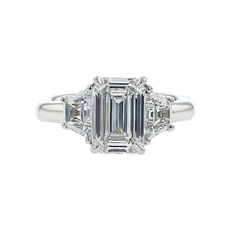 High Polish Engagement Rings -Platinum Emerald-Cut Diamond Engagement Ring