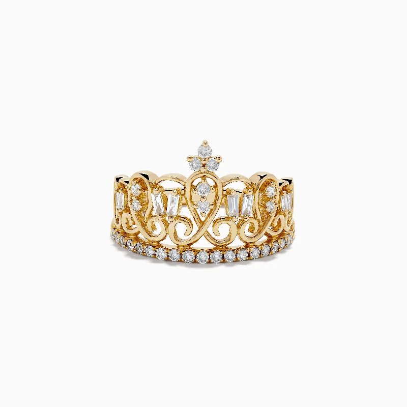 Mermaid Rings -D'Oro 14K Yellow Gold Diamond Accented Crown Ring, 0.41 TCW