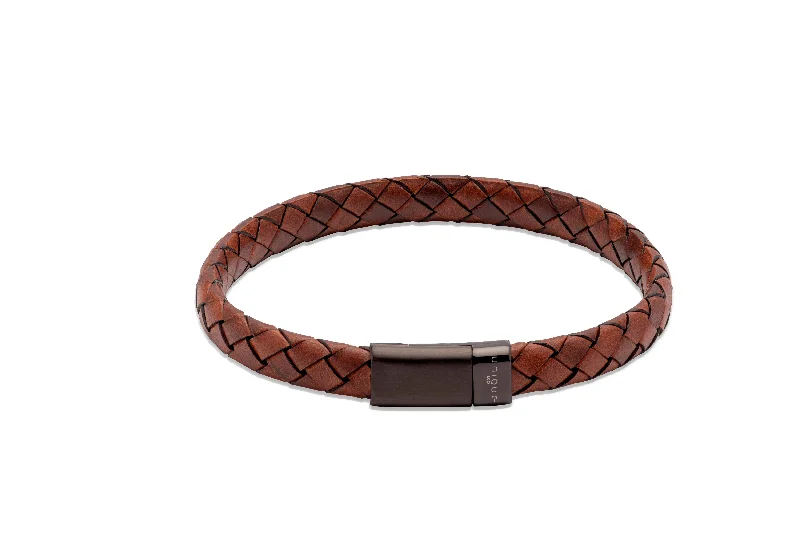 Ladies Bracelets Wavy Band-Unique & Co Lido Cognac Leather Bracelet