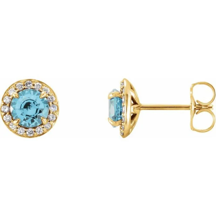 Cheap Earrings -14K Yellow 4.5 mm Natural Blue Zircon & 1/6 CTW Natural Diamond Earrings