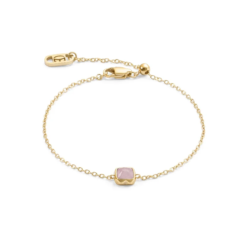 Ladies Bracelets with White Thaumasite-Coeur De Lion Gold October Birthstone Rose Quartz Bracelet