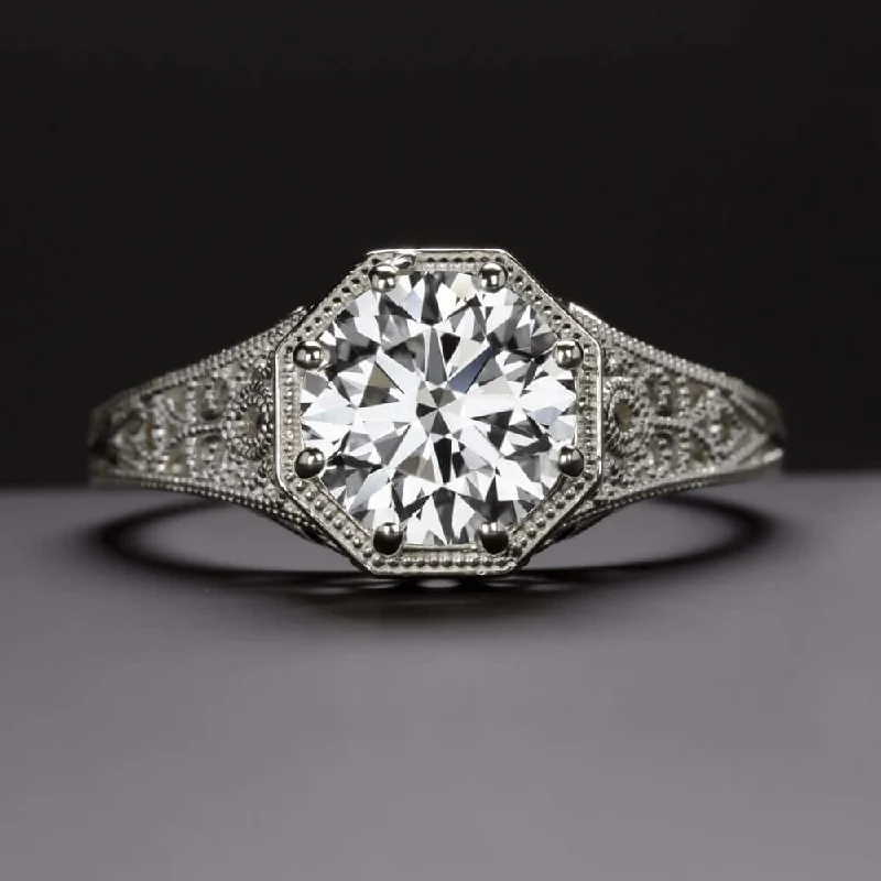 Small Diamond Engagement Rings -2.20ct GIA CERTIFIED EX CUT ROUND J VS2 DIAMOND ENGAGEMENT RING VINTAGE STYLE