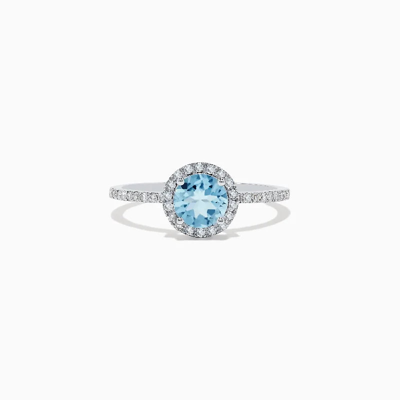 Adjustable Rings -Aquarius 14K White Gold Aquamarine and Diamond Ring, 0.97 TCW