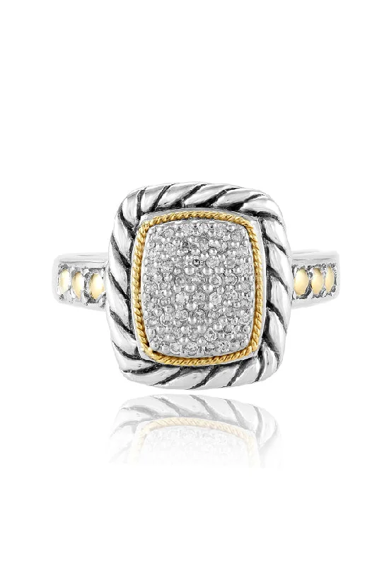 Crystal Rings -925 Sterling Silver & 18K Yellow Gold Accented Diamond Ring, 0.20 TCW