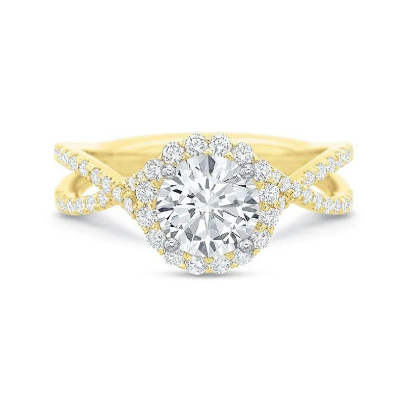 Empowerment Stone Engagement Rings -Petite Twist Shank Diamond Halo Engagement Ring Setting