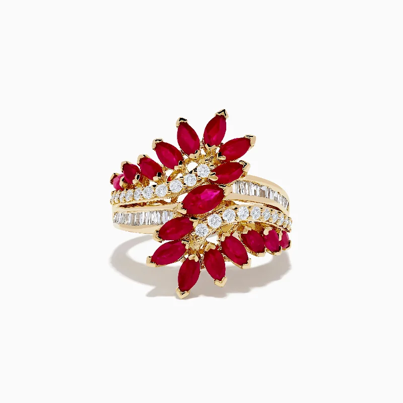 Unicorn Rings -Ruby Royale 14K Yellow Gold Ruby and Diamond Cocktail Ring, 3.76 TCW