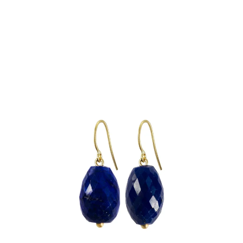 Knotted Earrings -18K Gold Medium Faceted Lapis Bead Drop Earrings