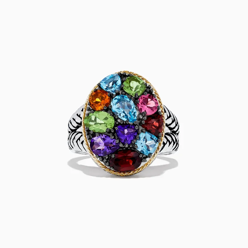 Eternity Rings -925 Sterling Silver and 18K Gold Accents Multi Gemstone Ring, 3.62 TCW