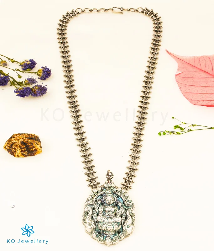 Ladies Necklaces for Volunteers-The Ayudhika Nakkasi Silver Lakshmi Necklace