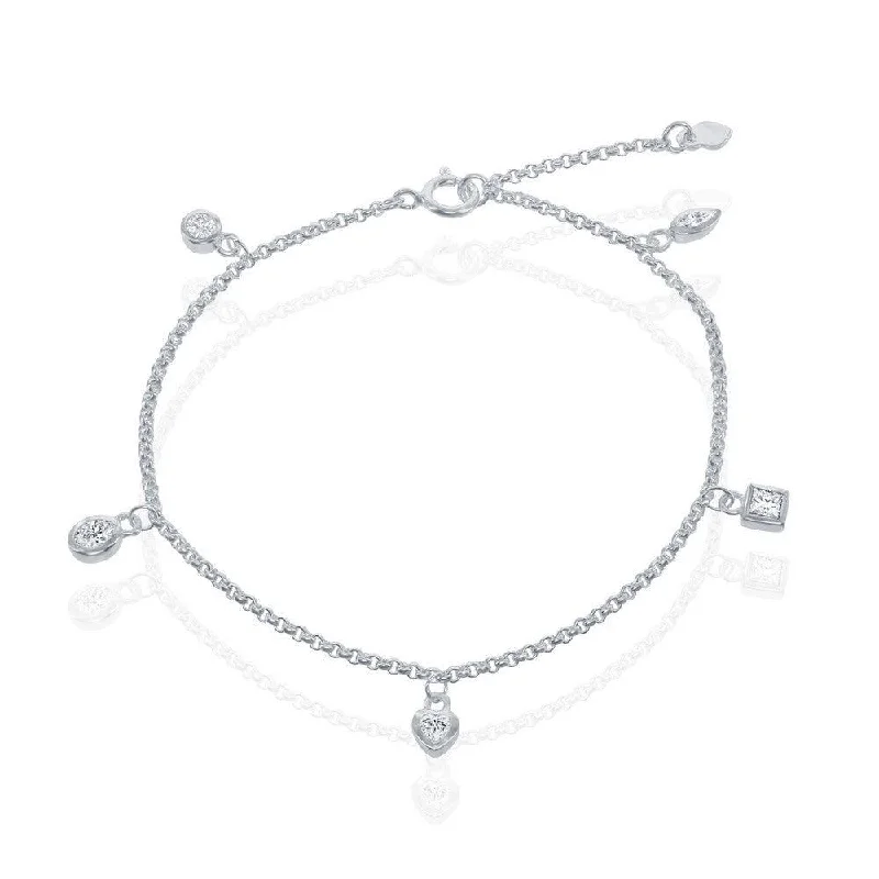 Ladies Bracelets with Sky Celestite-Sterling Silver Hanging Charms CZ Bracelet