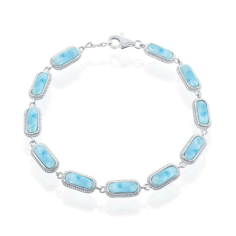 Ladies Bracelets with Red Zincite-Sterling Silver Oval Larimar Linked Bracelet, 7.5"