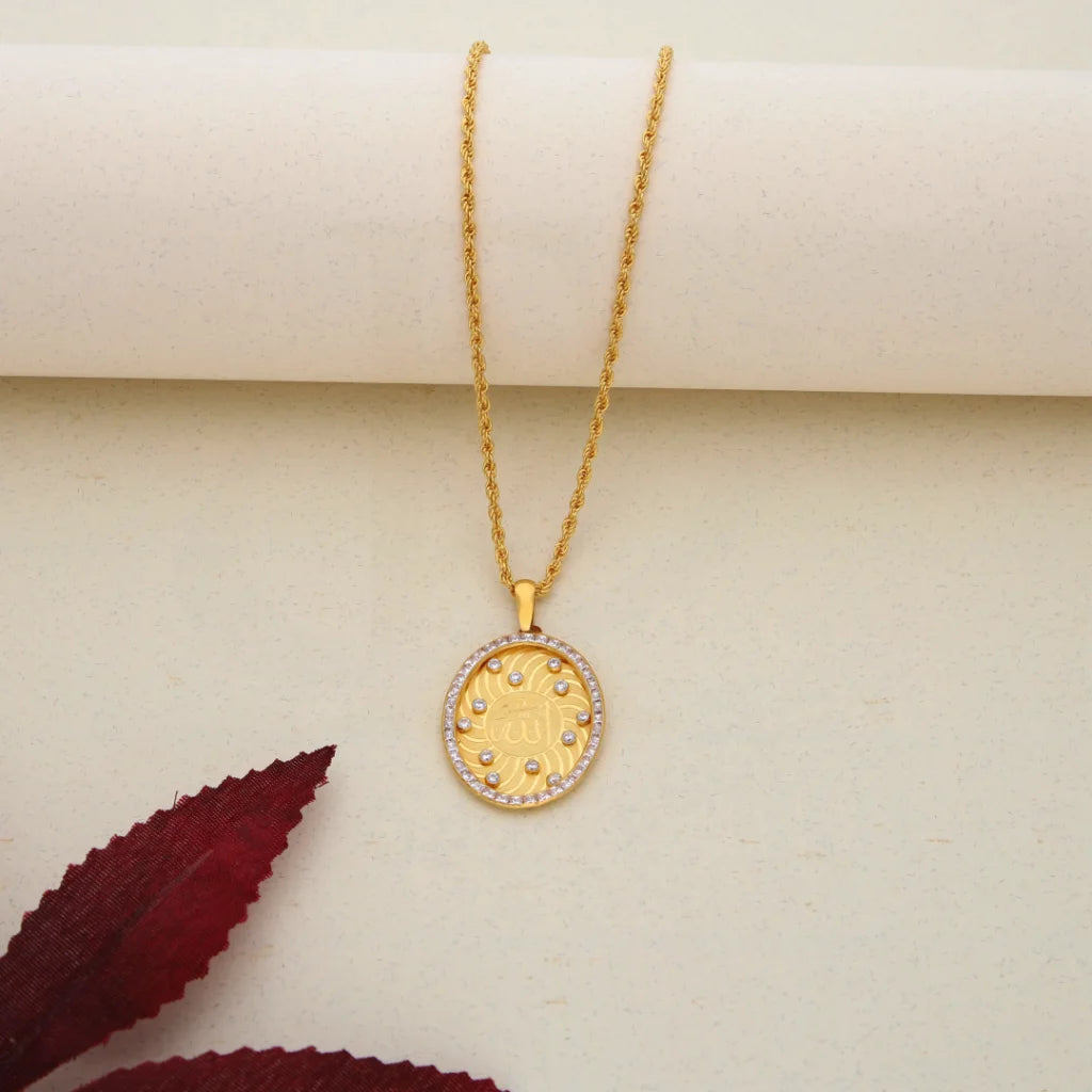 Ladies Necklaces for Scientists-Gold Necklace (Chain With Dual Tone Gold Allah Pendant) 21KT - FKJNKL21K7581