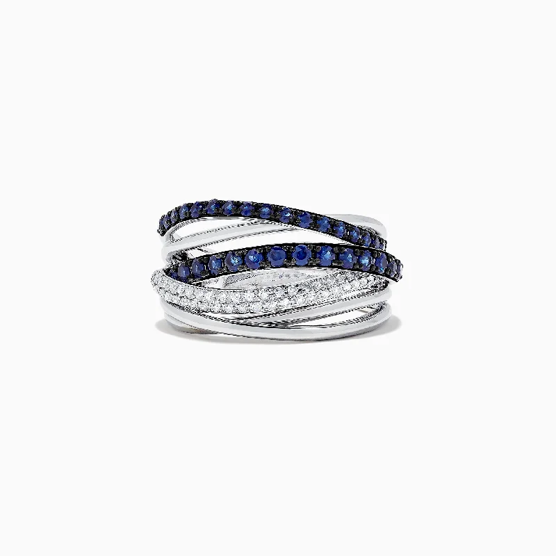 White Gold Rings -Royale Bleu 14K White Gold Blue Sapphire & Diamond Ring, 0.91 TCW