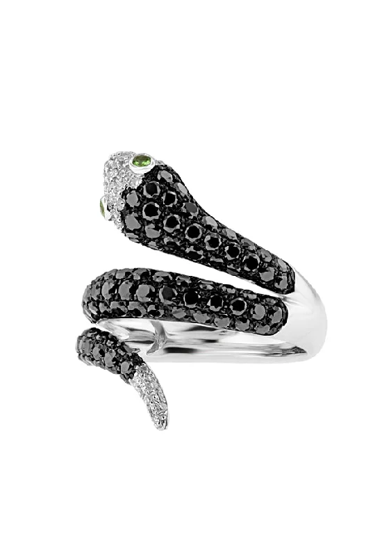 Ceramic Rings -14K White Gold Black and White Diamond Snake Ring, 1.74 TCW