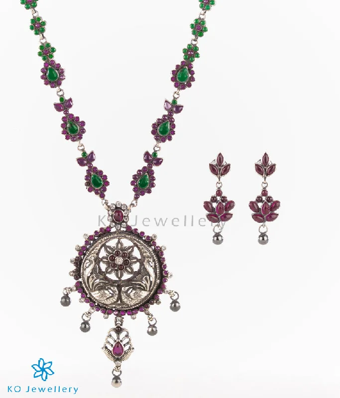 Ladies Necklaces for Birthdays-The Kritika Silver Peacock Kempu Necklace