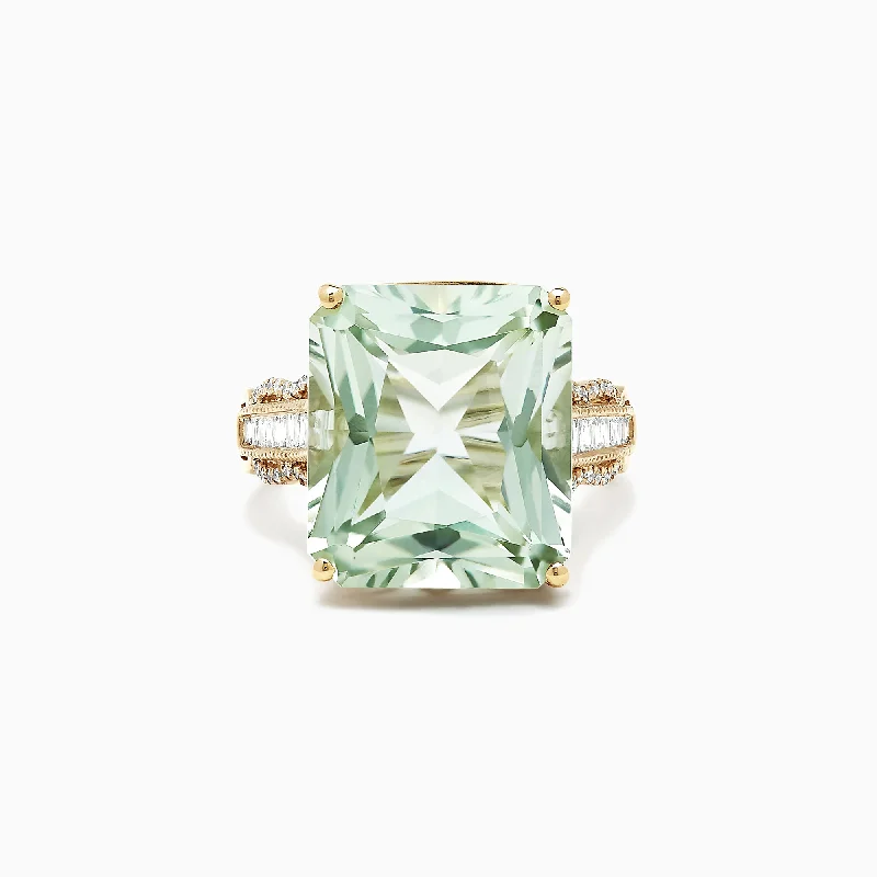 Chunky Rings -14K Yellow Gold Green Amethyst and Diamond Cocktail Ring, 16.35 TCW