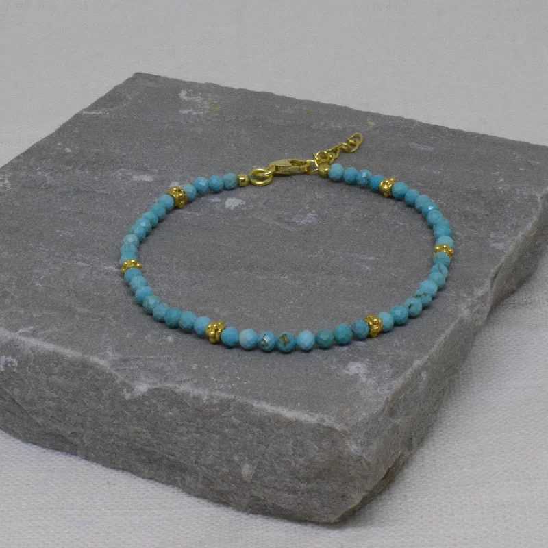 Ladies Bracelets with Sky Celestite-Gold Turquoise Beaded Bracelet