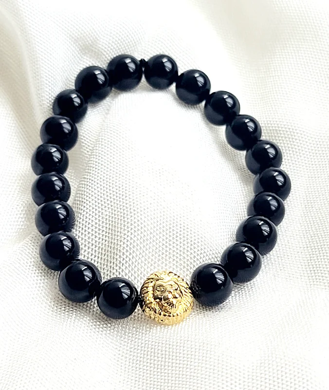 Ladies Bracelets Nature Theme-Lion Onyx Mens Bracelet