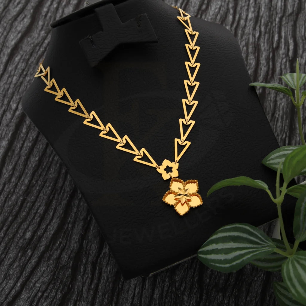 Ladies Necklaces for Grandmas-Gold Flower Shaped Necklace 21KT - FKJNKL21K7737