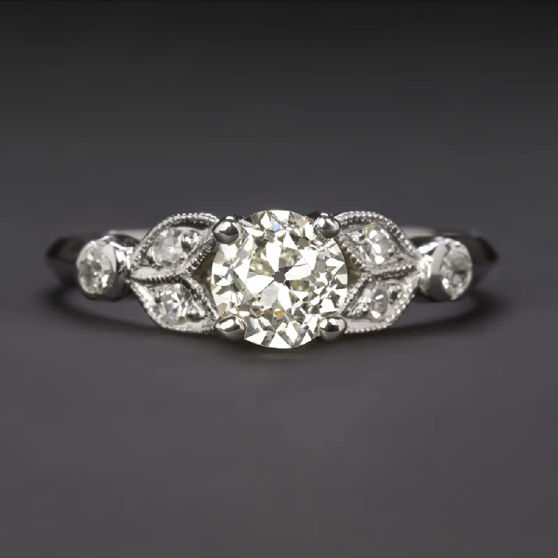 Stackable Band Engagement Rings -VINTAGE OLD EUROPEAN CUT DIAMOND ENGAGEMENT RING 0.90ct K VS1 PLATINUM ART DECO