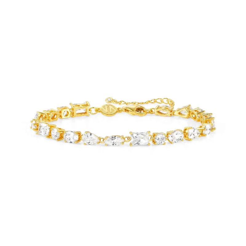 Ladies Bracelets for Festive Seasons-Gold Colour Wave Mixed Cubic Zirconia Bracelet