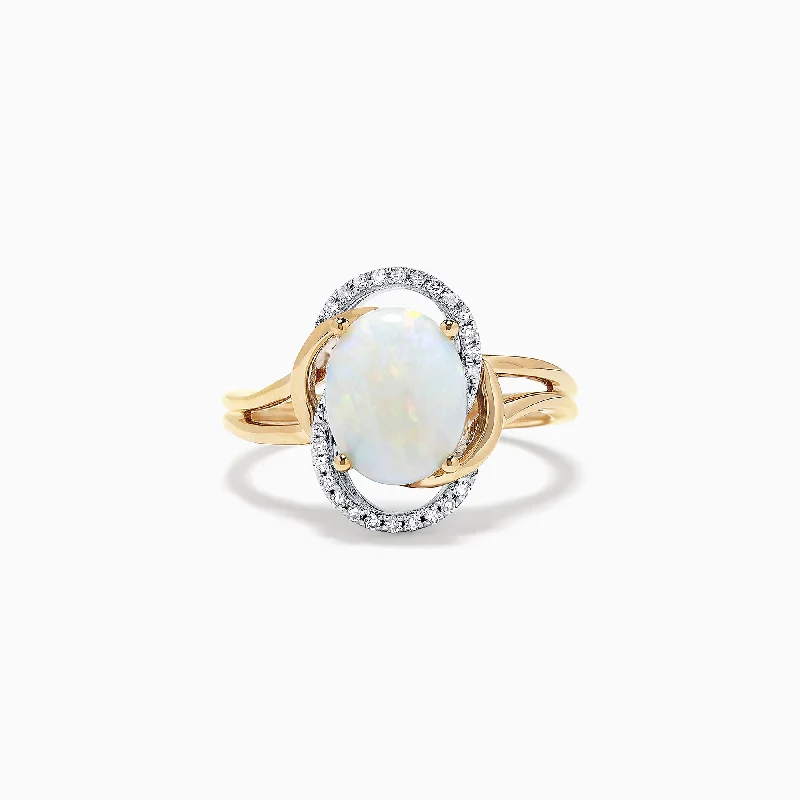 Ocean Rings -Aurora 14K Two Tone Gold Opal and Diamond Ring, 1.49 TCW