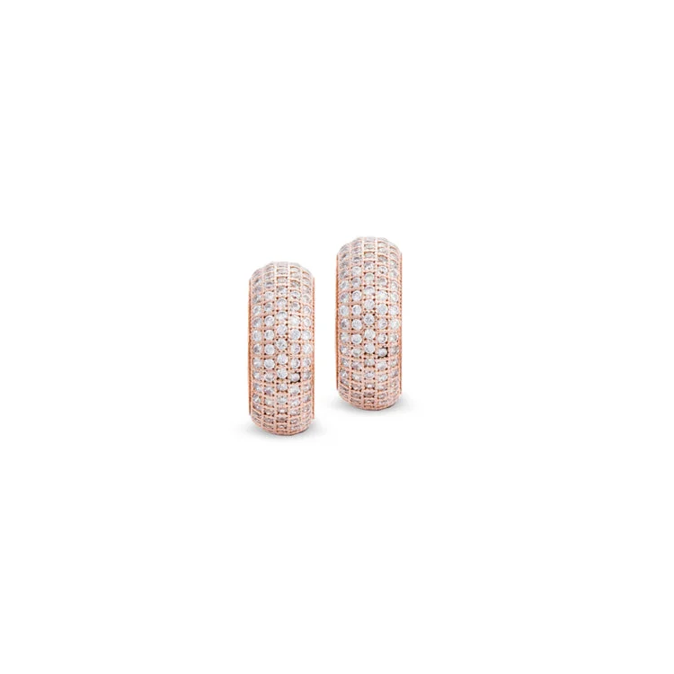 Brushed Earrings -Rose Gold Finish Sterling Silver Five Row Micropave Domed Hoop Earring with 198 Simulated Diamonds