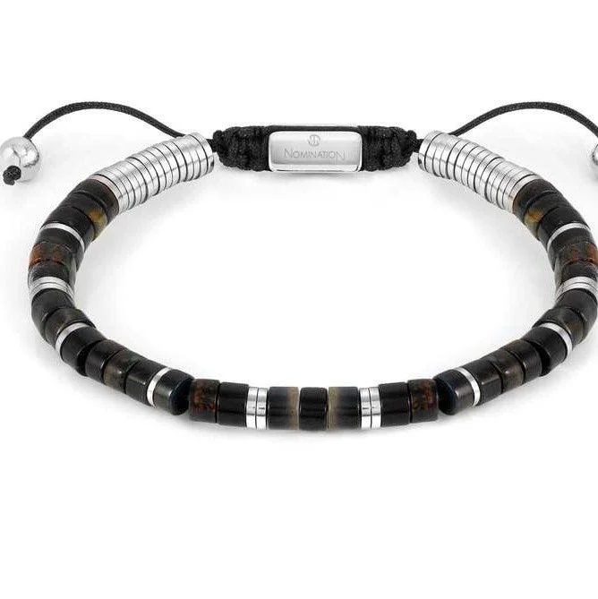 Ladies Bracelets with Grey Hematite-Nomination Instinct Style Silver Black/Brown Jasper Bracelet