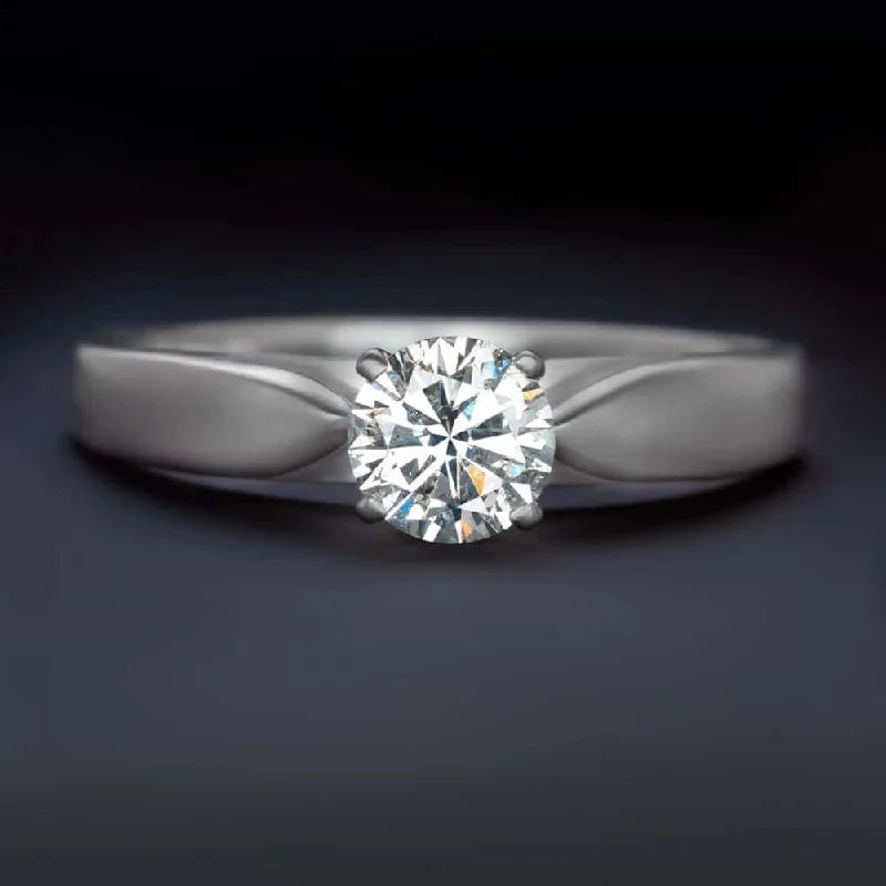 Matching Couple Engagement Rings -EX CUT 0.57ct DIAMOND ENGAGEMENT RING SATIN FINISH WHITE GOLD SOLITAIRE ROUND