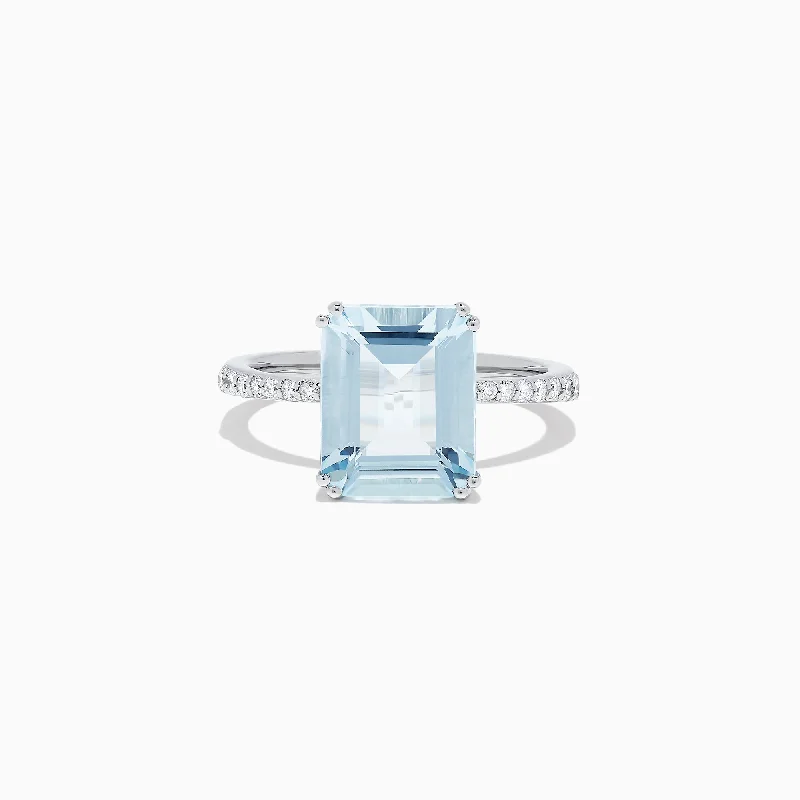 Wooden Rings -Aquarius 14K White Gold Aquamarine and Diamond Ring, 3.96 TCW