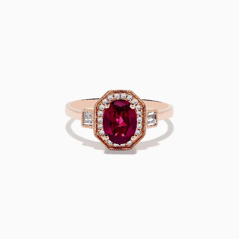 Pearl Rings -14K Rose Gold Rhodolite and Diamond Ring