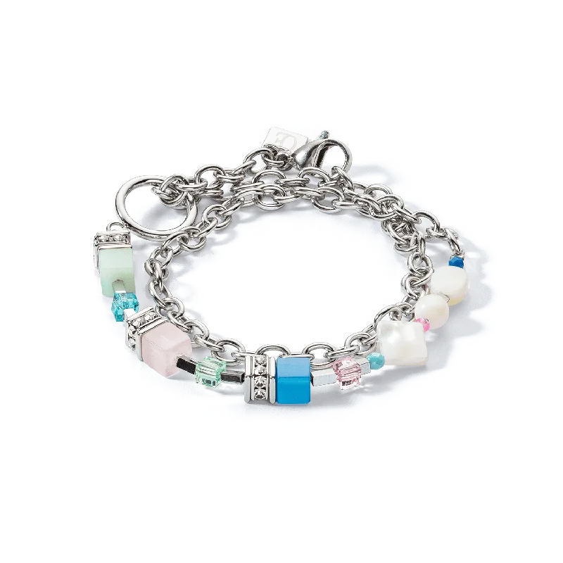 Ladies Bracelets Bohemian Vibe-Coeur De Lion GeoCUBE® Fusion Morning Dew Silver Multicolour Pastel Bracelet